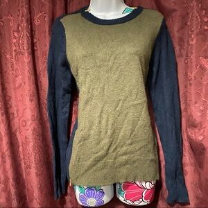 J Crew Olive Green Blue Zipper Crewneck Sweater